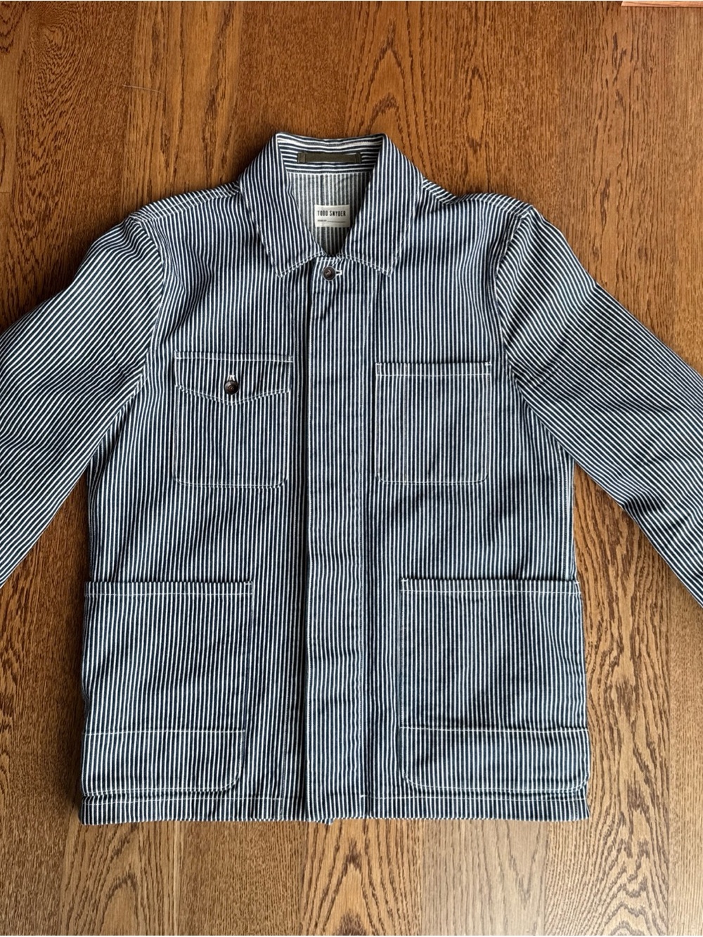Todd Snyder chore coat carpenter jacket railroad stripe denim